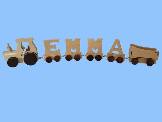 Personalised Wooden Tractor Name Train