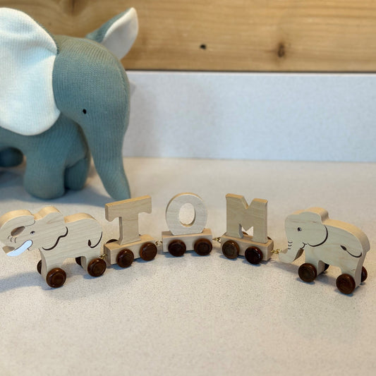 Personalised Wooden Elephant Name Train